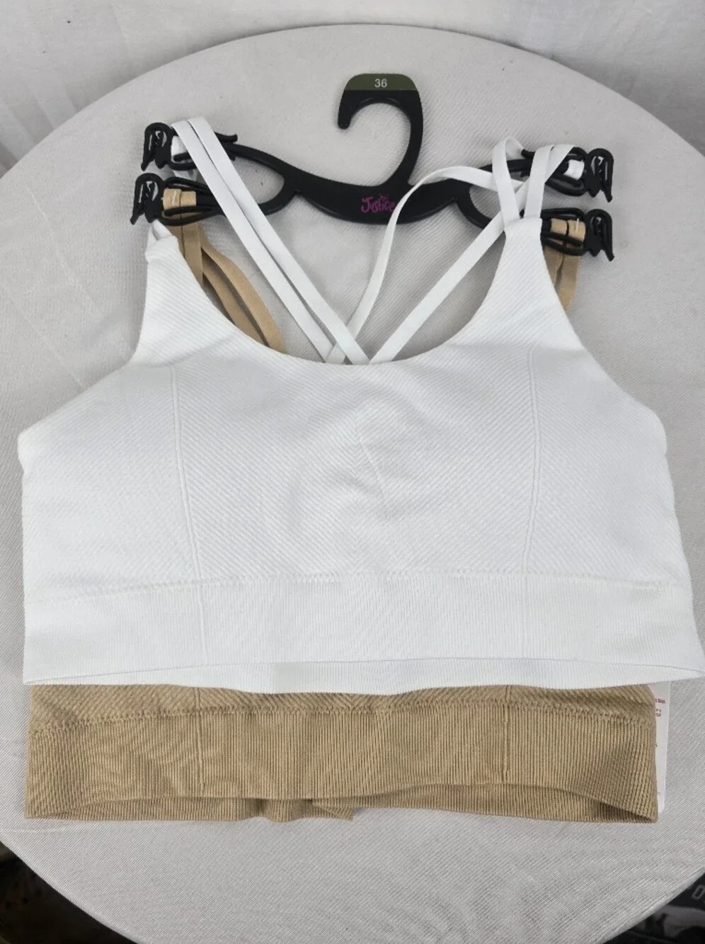 NWT Justice Girl's 2 Oh So Soft Floral-Trim Ribbed White & Tan Bralettes Sz 36